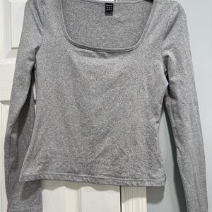 SHEIN Gray Long Sleeve Square Neck Top | Women’s Medium